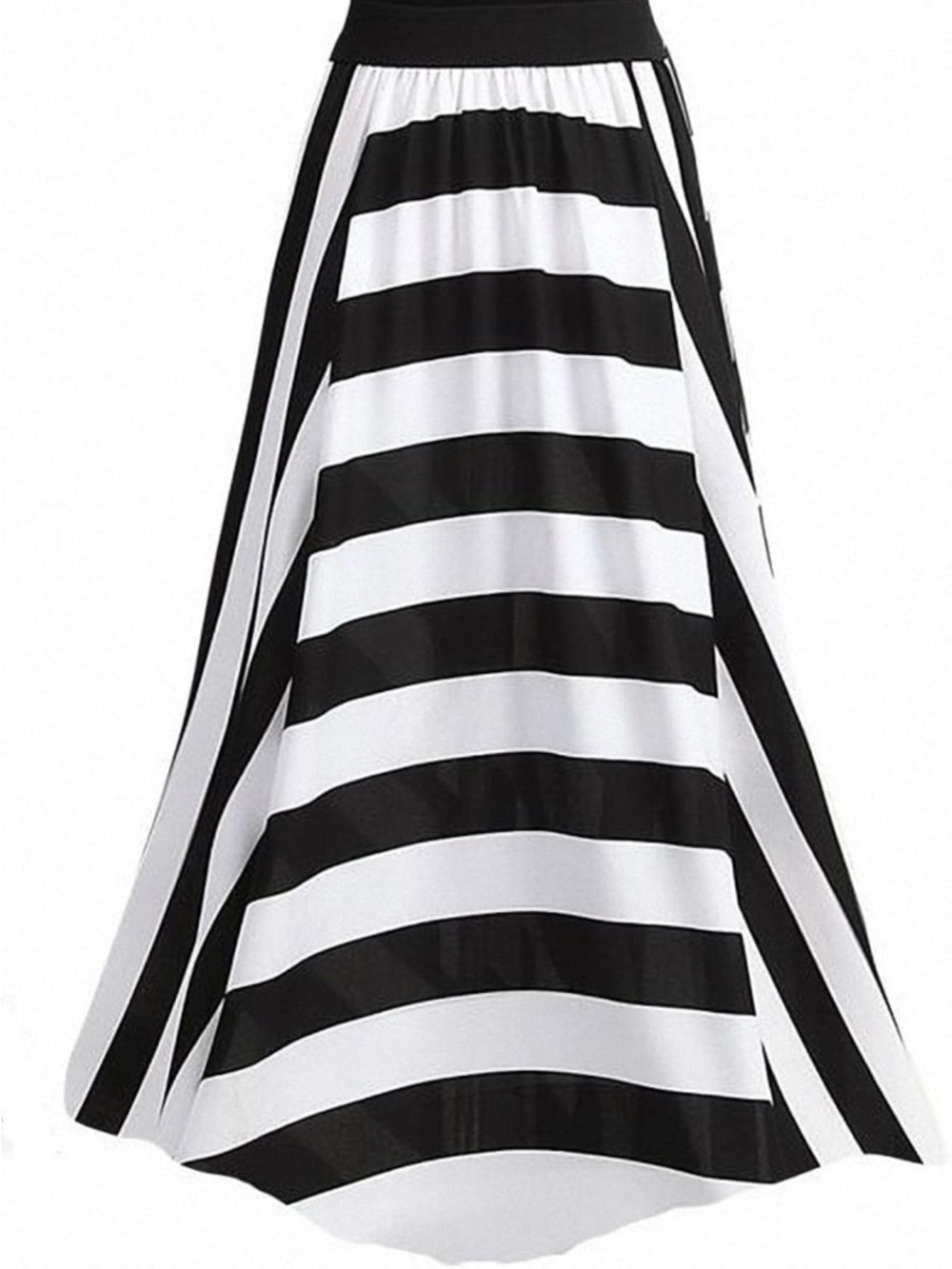 Chiffon Black and White Striped Maxi Skirt - Elegant Women's Skirt - Picture 3 of 7